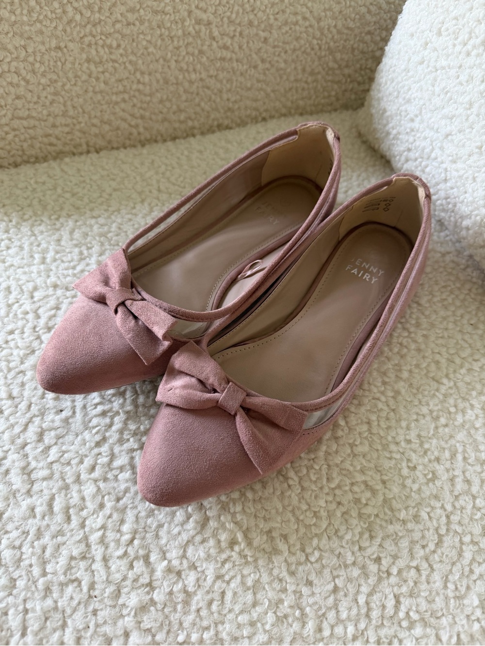 Jenny Fairy Pink Bow Pointed-Toe Flats, size 7.5 (38)